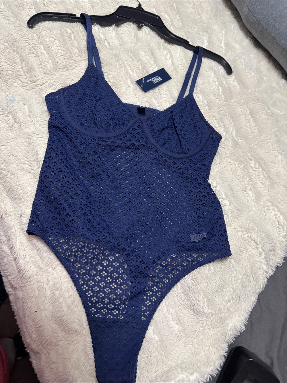 Polo by Ralph Lauren NWT Women’s Eyelet Bodysuit Color Navy Blue